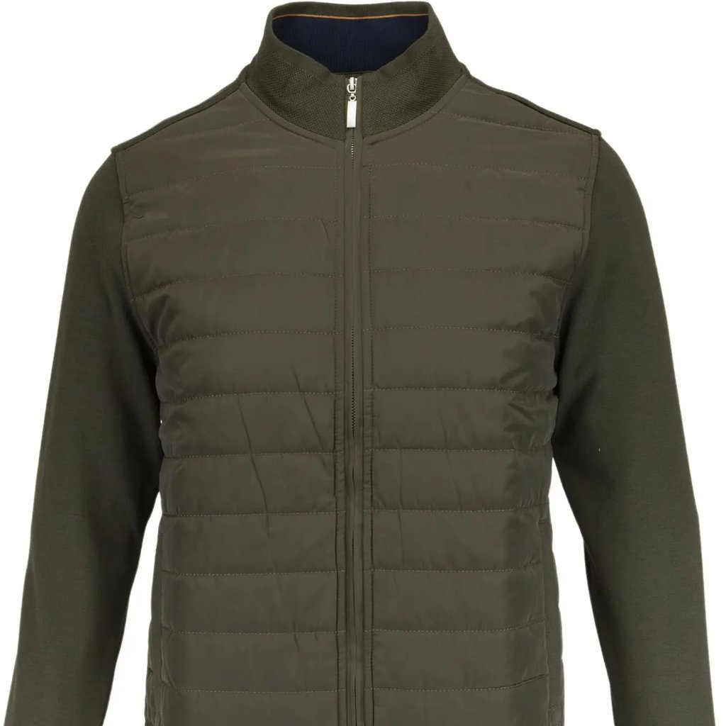 Guide London Olive Green Puffer Front Knit Jacket
